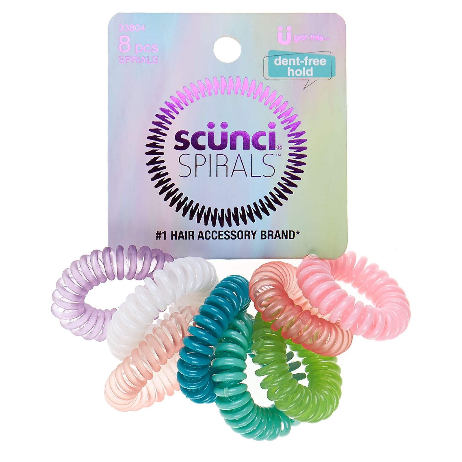 Scunci Dent-Free Hold Glitter Hair Spirals, Assorted Colors, 8-Pieces