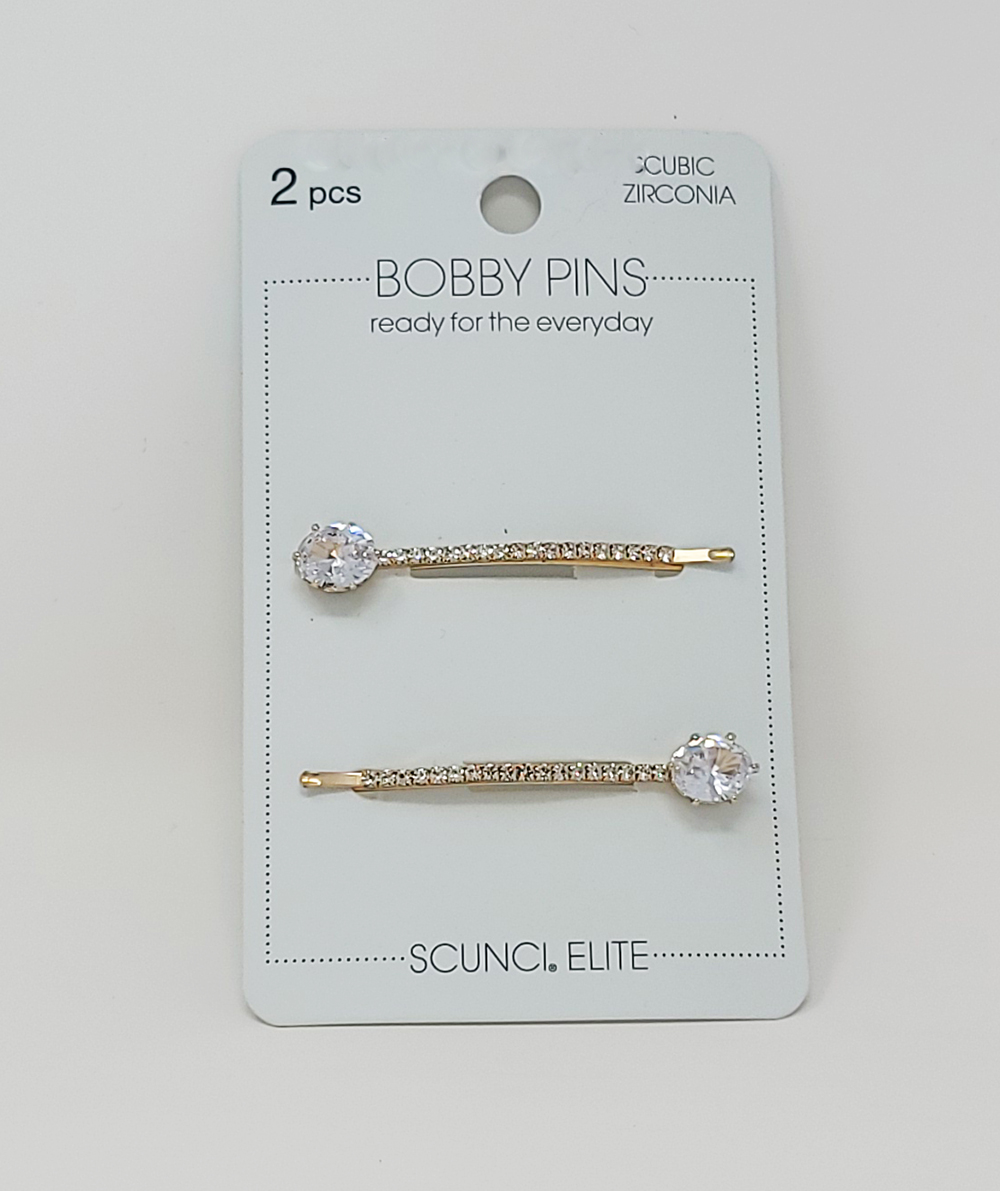 Scunci 2-PK ELILTE CUBIC ZIRCONIA BOBBY PINS UPC 043194339778