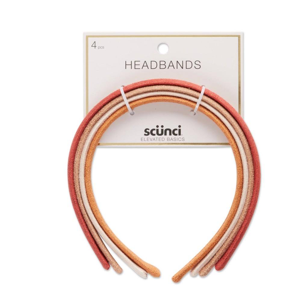 Scünci Special Basics Suede Headband - Rust/Beige Ivory/Tan/Soft Red - 4ct