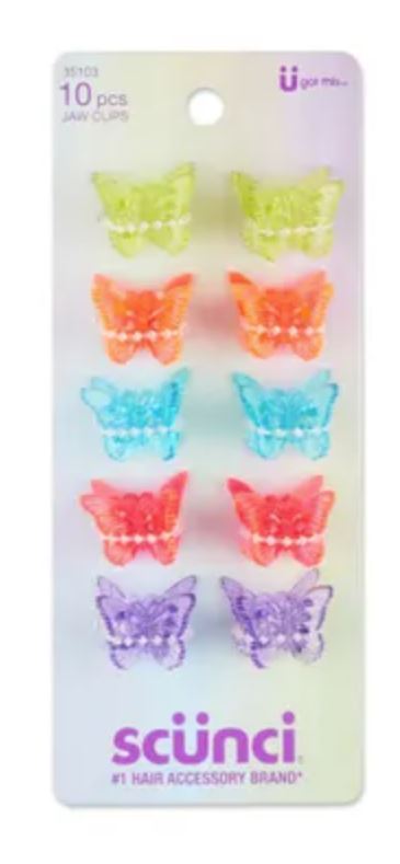 Scunci 10pk 2cm Neon Butterfly Jaw Clips