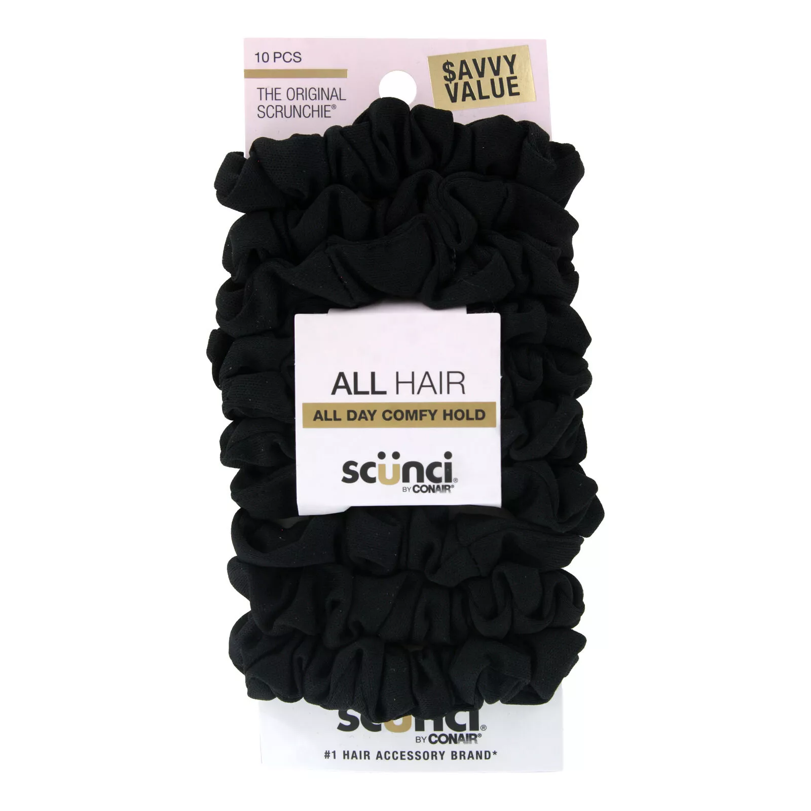 Scunci All Hair All Day Comfy Hold Hair Scrunchies, Black, 10-Pieces