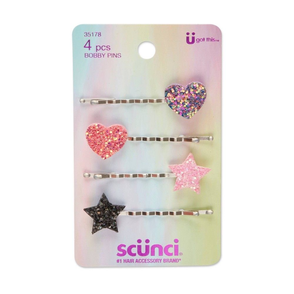 Scunci 4-PK MULTI GLITTER BOBBY PINS TWEEN UPC # 043194351787