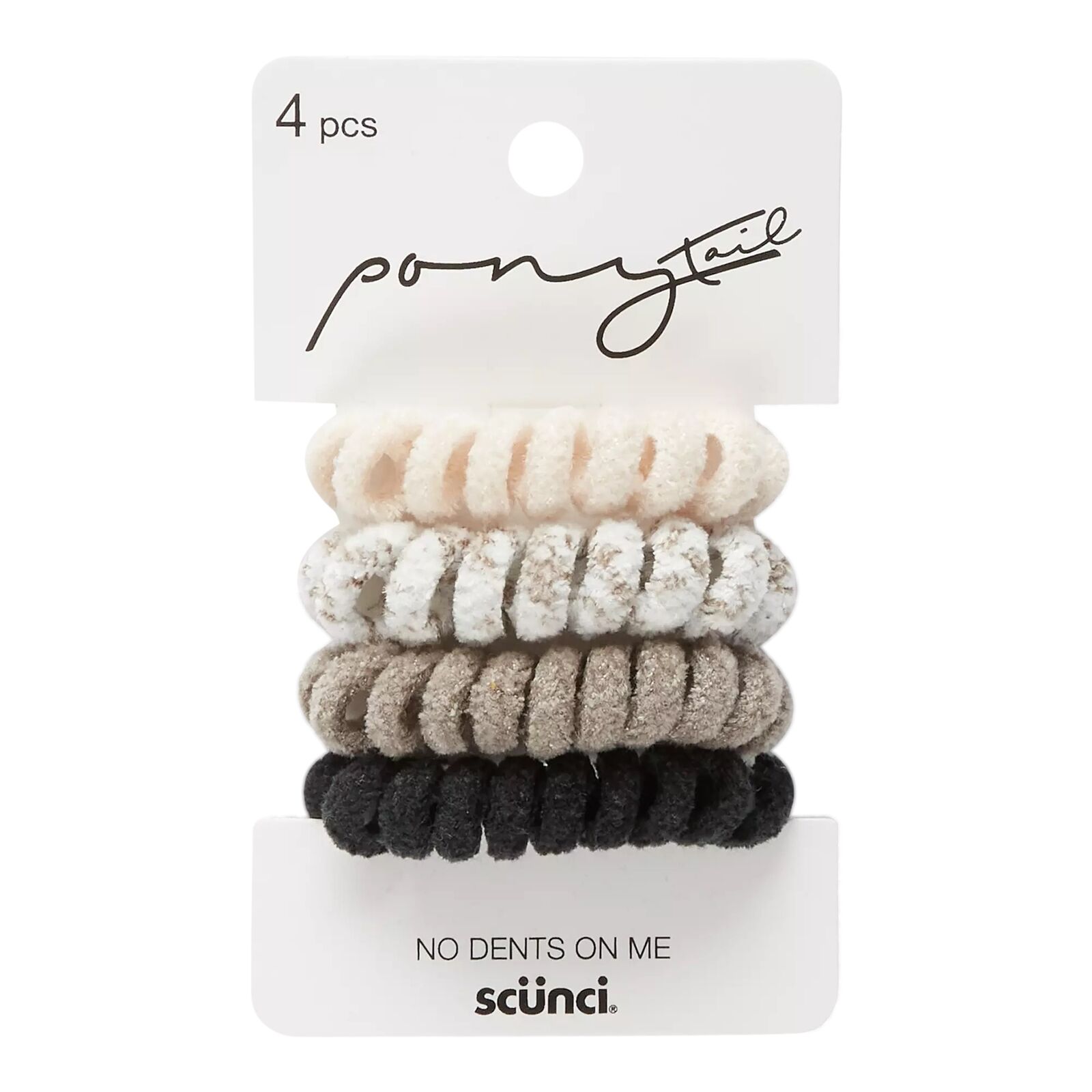 Scunci Ponytail Fabric Hair Spirals, Assorted Colors, 4-Pieces UPC 043194356058 - Click Image to Close