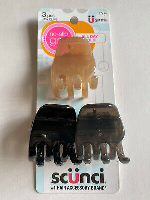 SCUNCI CLAW HAIR CLIP 37414 ( 3 pcs ) JAW CLIPS Multi-color No Slip Grip Hair 043194372249