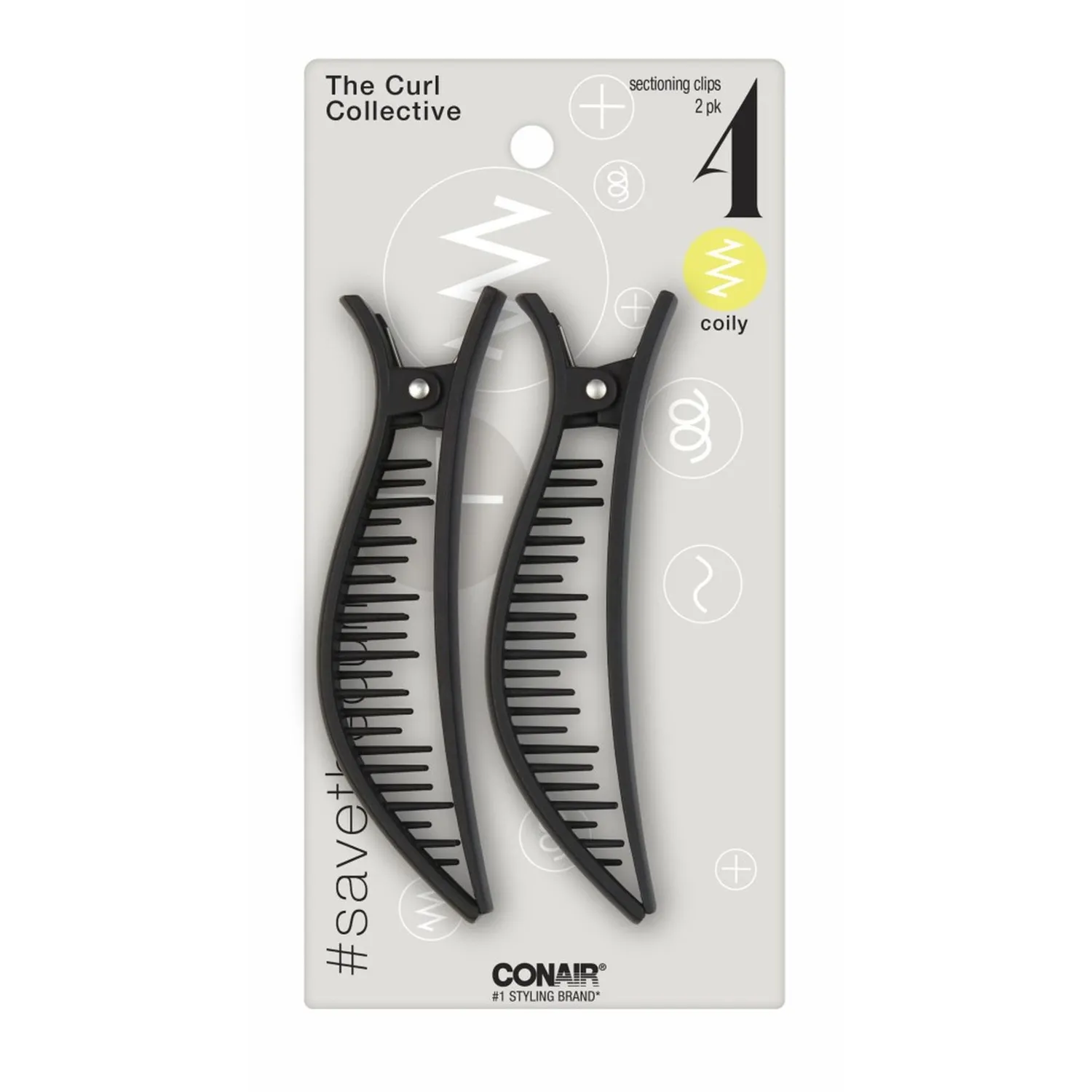 CONAIR 2PK COILY THE CURL COLLECTIVE SECTIONING CLIPS UPC:074108560230 PACK:24/3