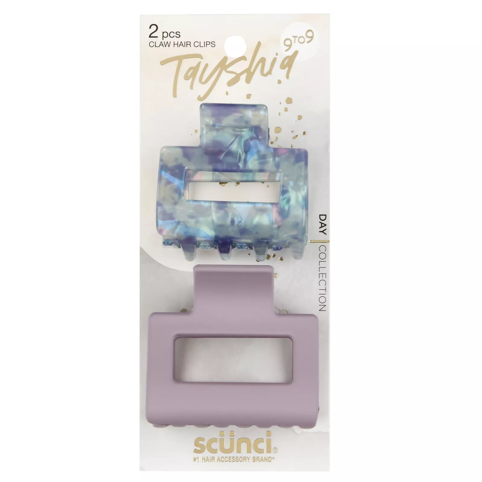 Tayshia by Scunci Large Rectangular Cutout Claw Clips, Lilac and Blue Tortoise
