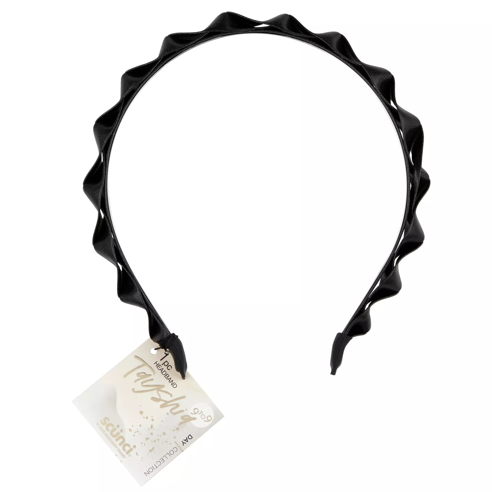Tayshia by Scunci Twisted Faux-Leather No-Squeeze Fashion Headband, Black
