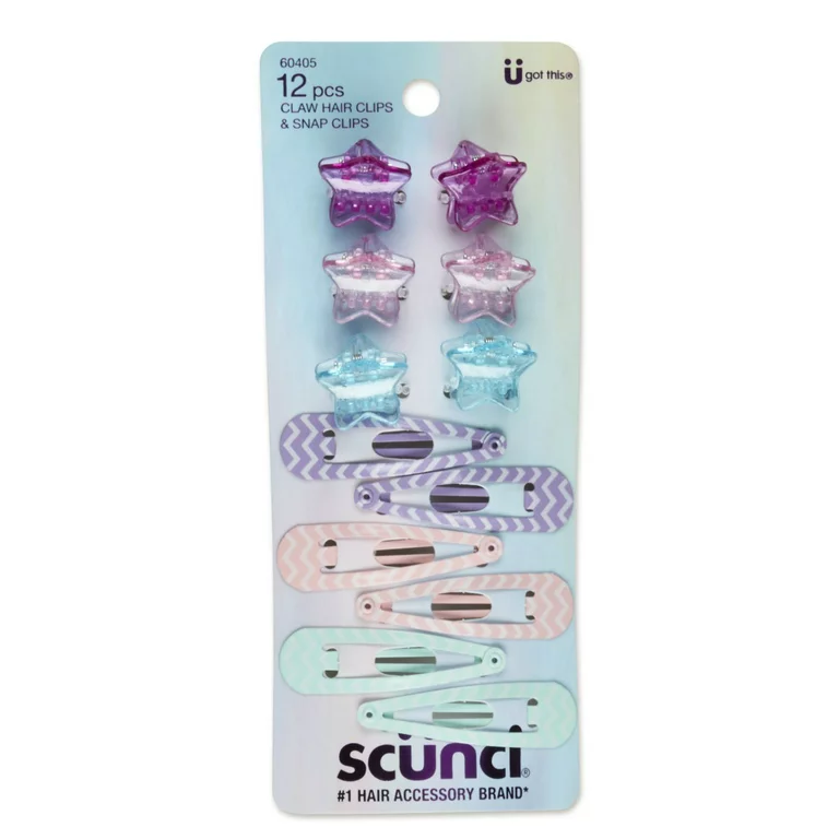 Scunci 12-PK Claw Clips & Snap Clips UPC:043194604050 Pack:48/3