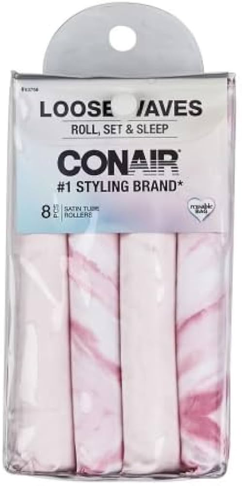 Conair Loose Waves Satin Tube Rollers, Roll, Set & Sleep, Heatless Curls Overnight, 8 Roller