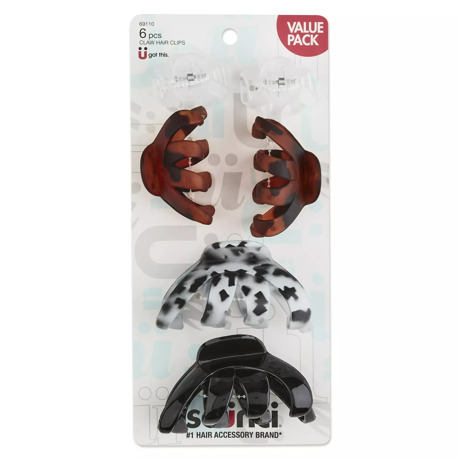 Scunci Plastic Octopus Claw Clips in Assorted Sizes, Neutral Colors, 6-Count