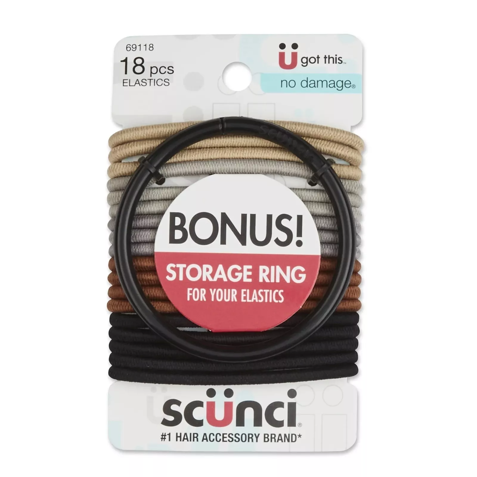 Scunci No Damage Hair Elastics in Neutral Colors, Assorted, 18-Pieces NO BOUNS