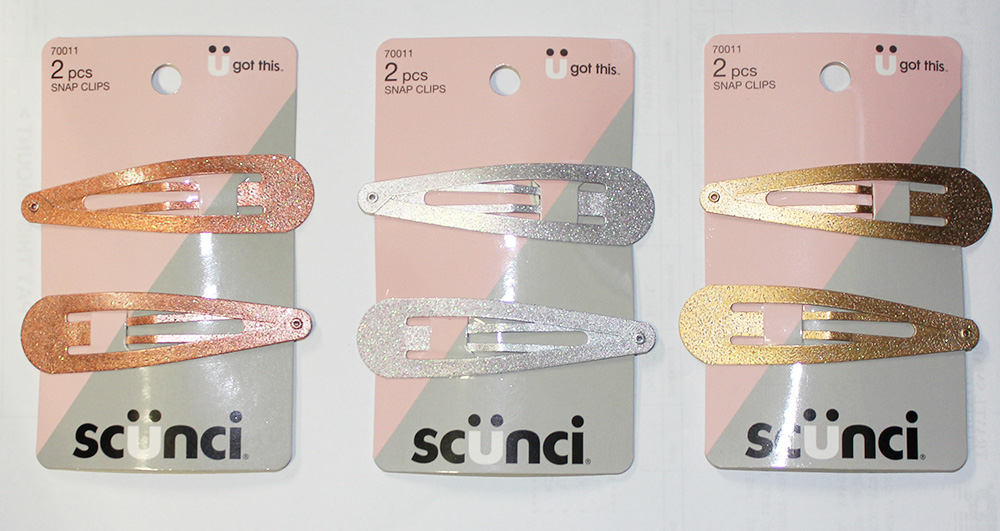 2-PK 3" Glitter Snap Clips Assorted Scunci - Click Image to Close