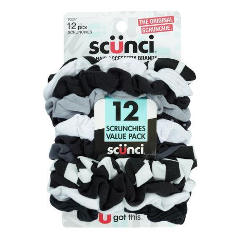 Scunci 12 Count Scrunchies Black White & Gray UPC:043194703418