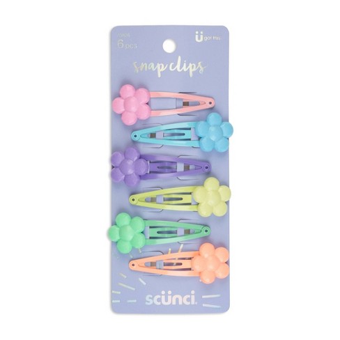 Scunci 6pk Snap Clips with Flowers - Click Image to Close
