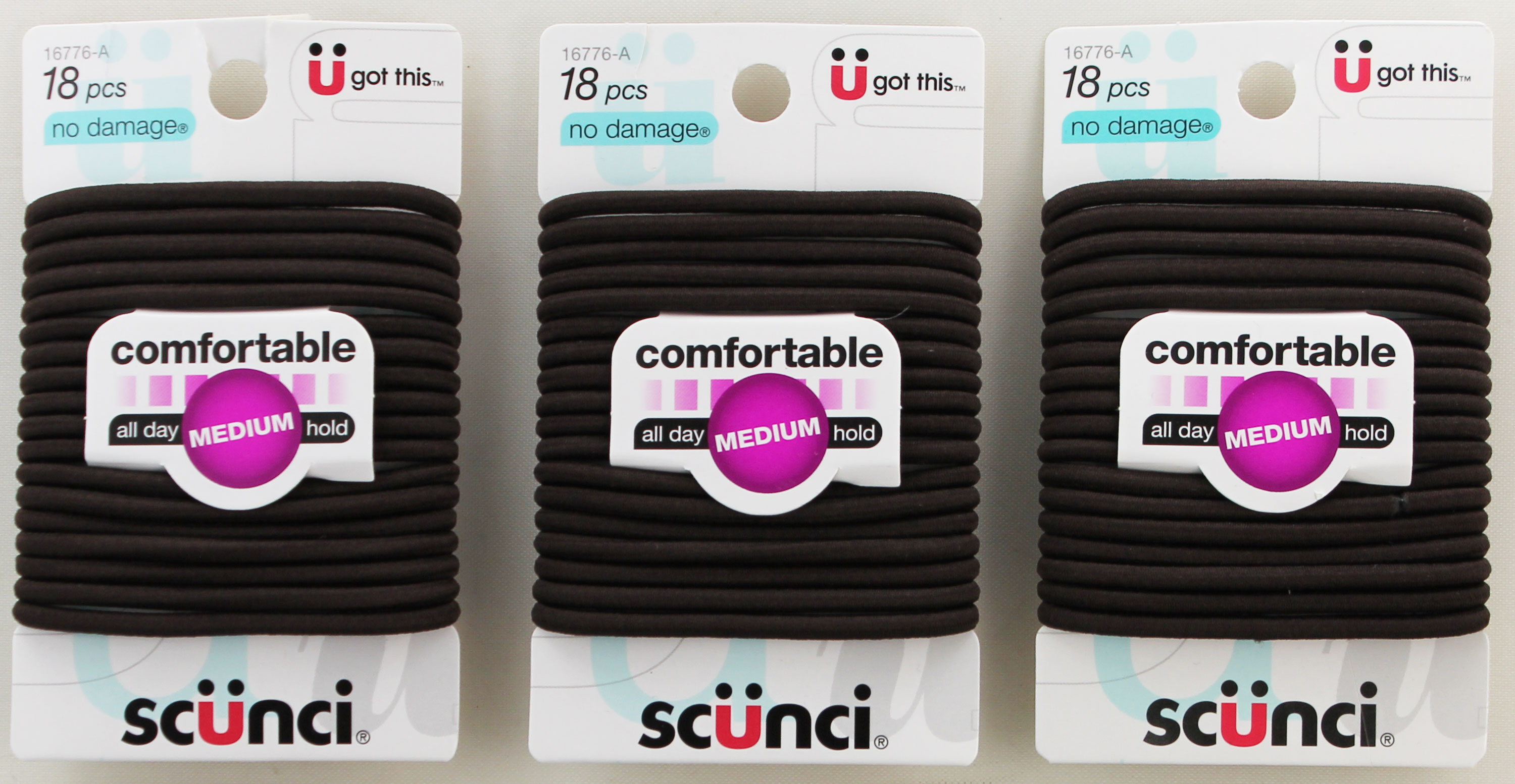 Scunci No Damage Comfort All Day Medium Hold Elastics Brown 18count - Click Image to Close