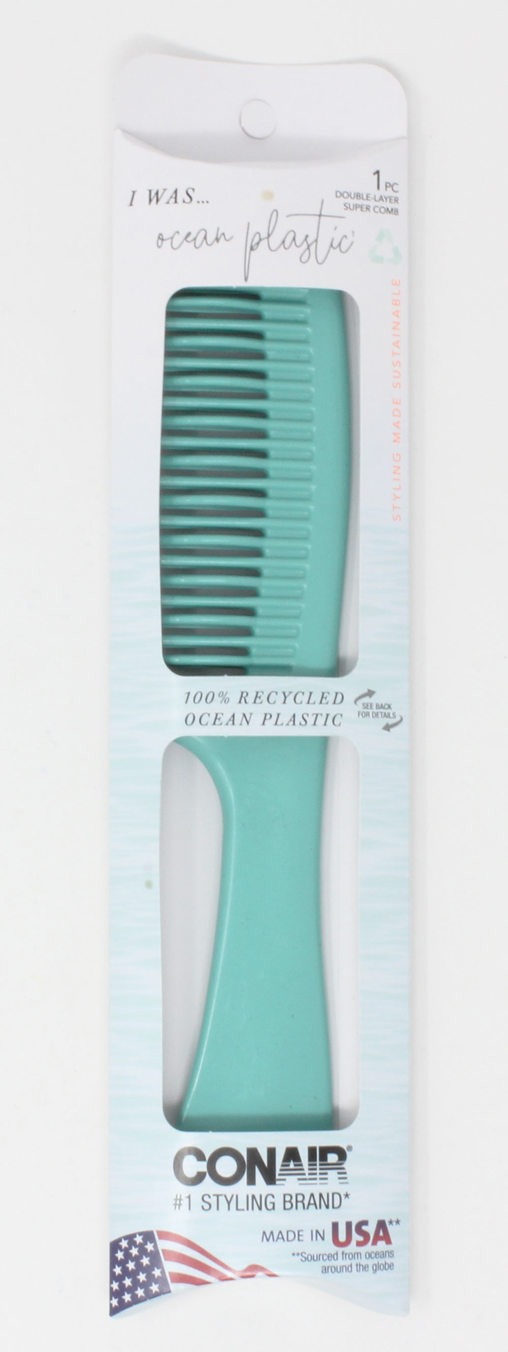 Conair Earth-Friendly Planet Upcycled Double-Layer Shower Comb, Mint Green UPC:074108931115
