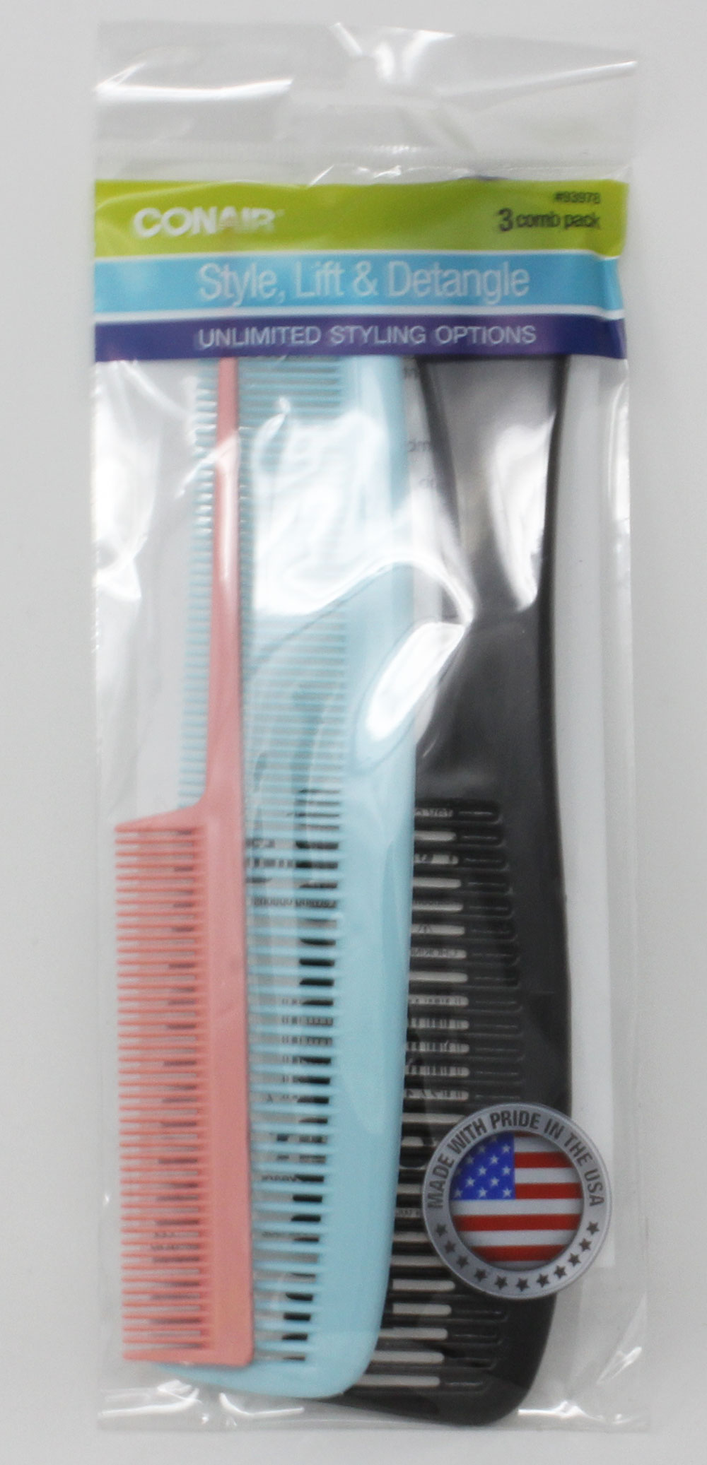 93978 - Conair 3 Pack Assorted Combs - UPC 074108939784 - Pack: 48 (16-3's) - Click Image to Close