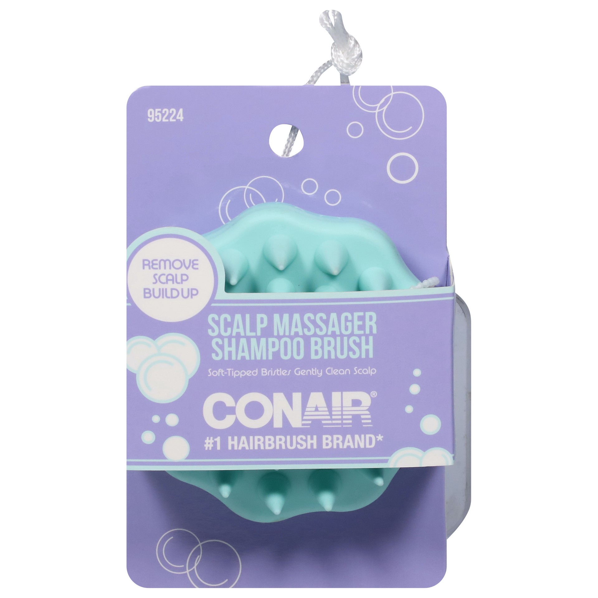 Conair Scalp Massage Soft-Tipped Handheld Shampoo Round Wet Brush, Green UPC 074108952240