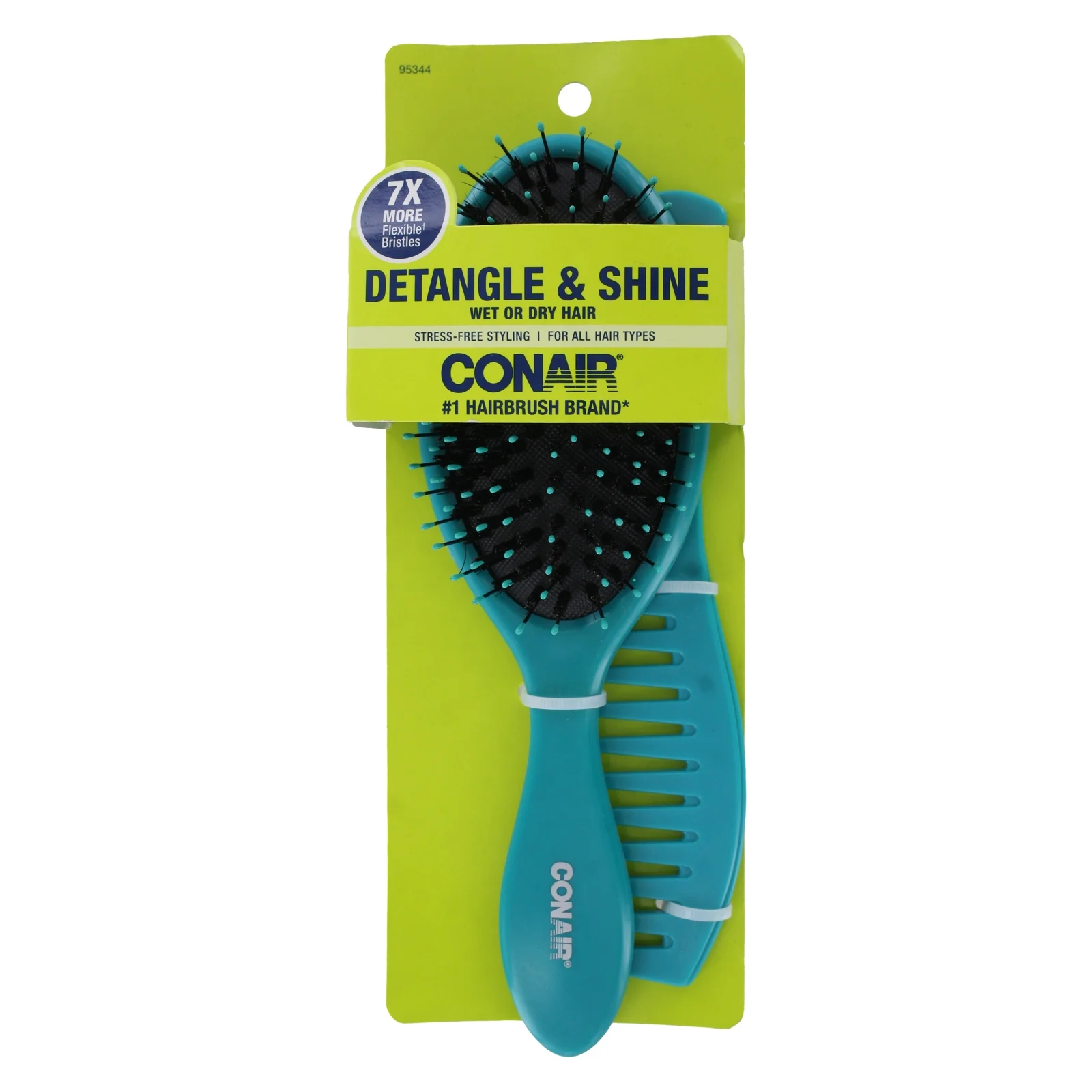 Conair Detangle & Shine Wet or Dry Hair Brush and Hair Comb Set, 2-PACK 074108953445