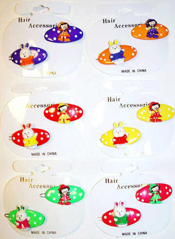 Cute Oval Shaped Barrette w/Bunnies & Dolls