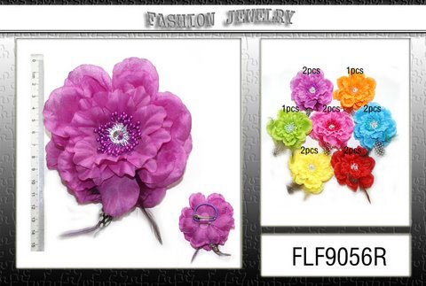 Flower Clip Bow with Feathers in assorted bright colors - Click Image to Close