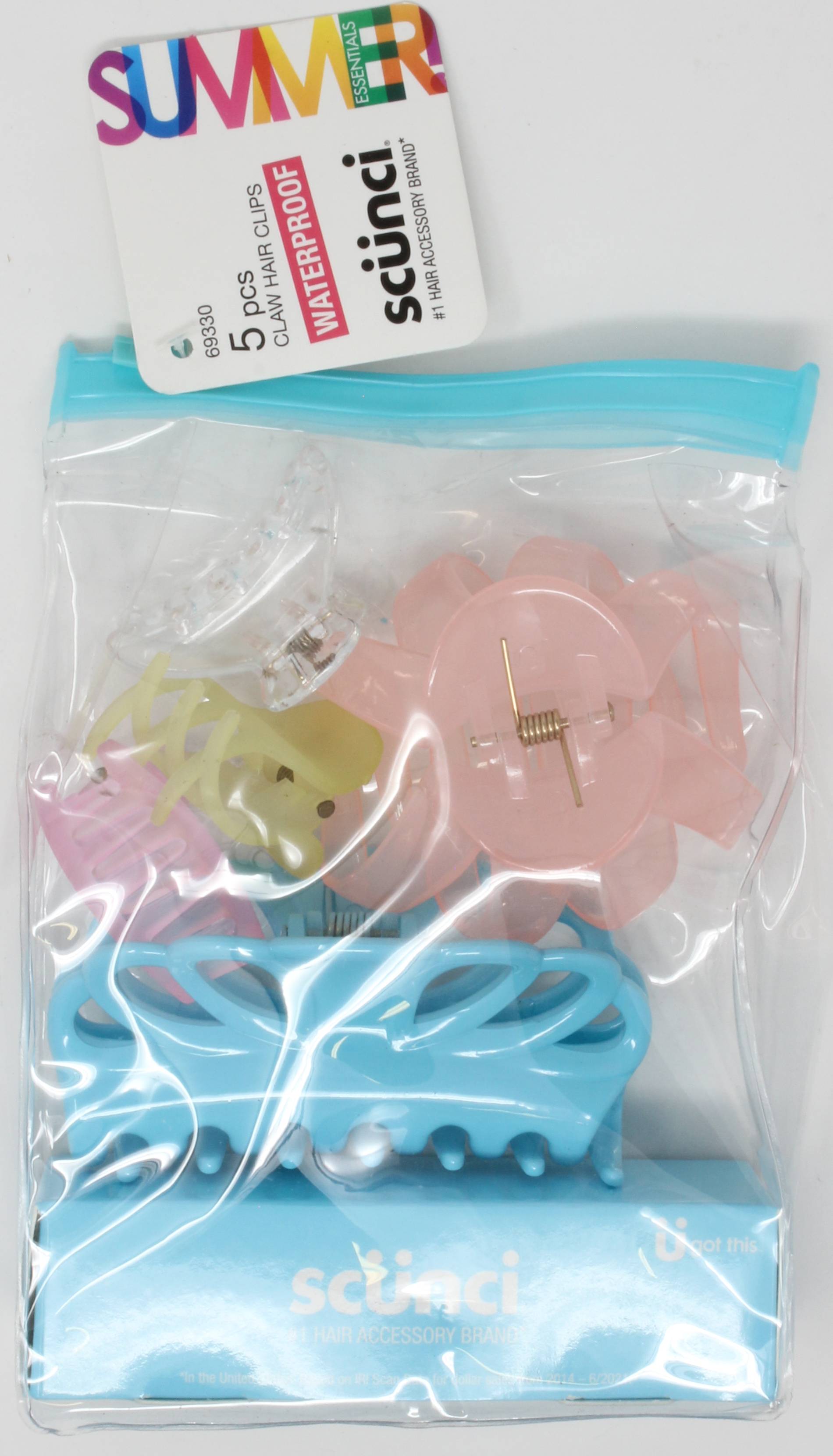 Waterproof Claw Hair Clips w/Zip Up Pouch Blue 5pk