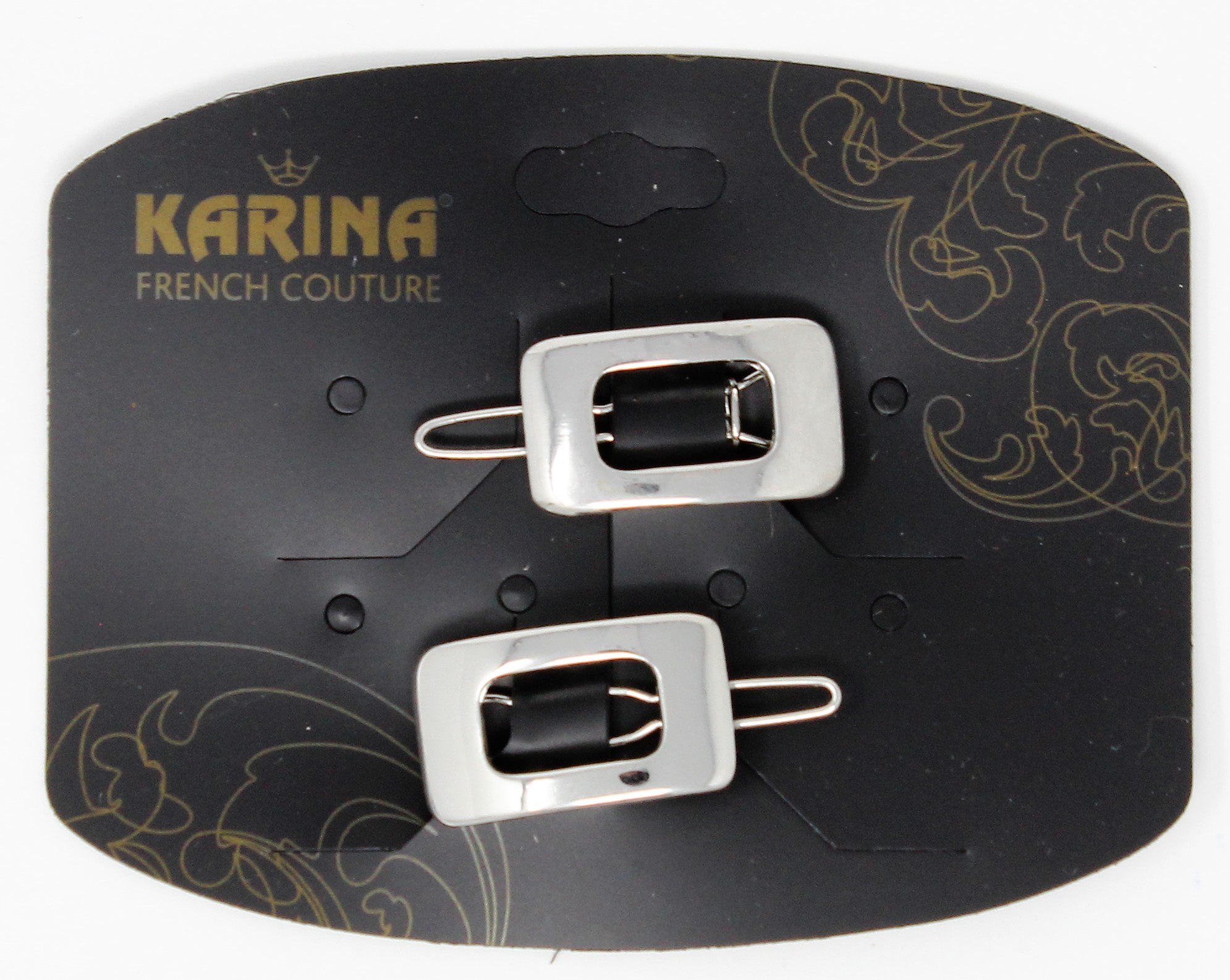 KARINA SILVER SQUARE BARRETTES