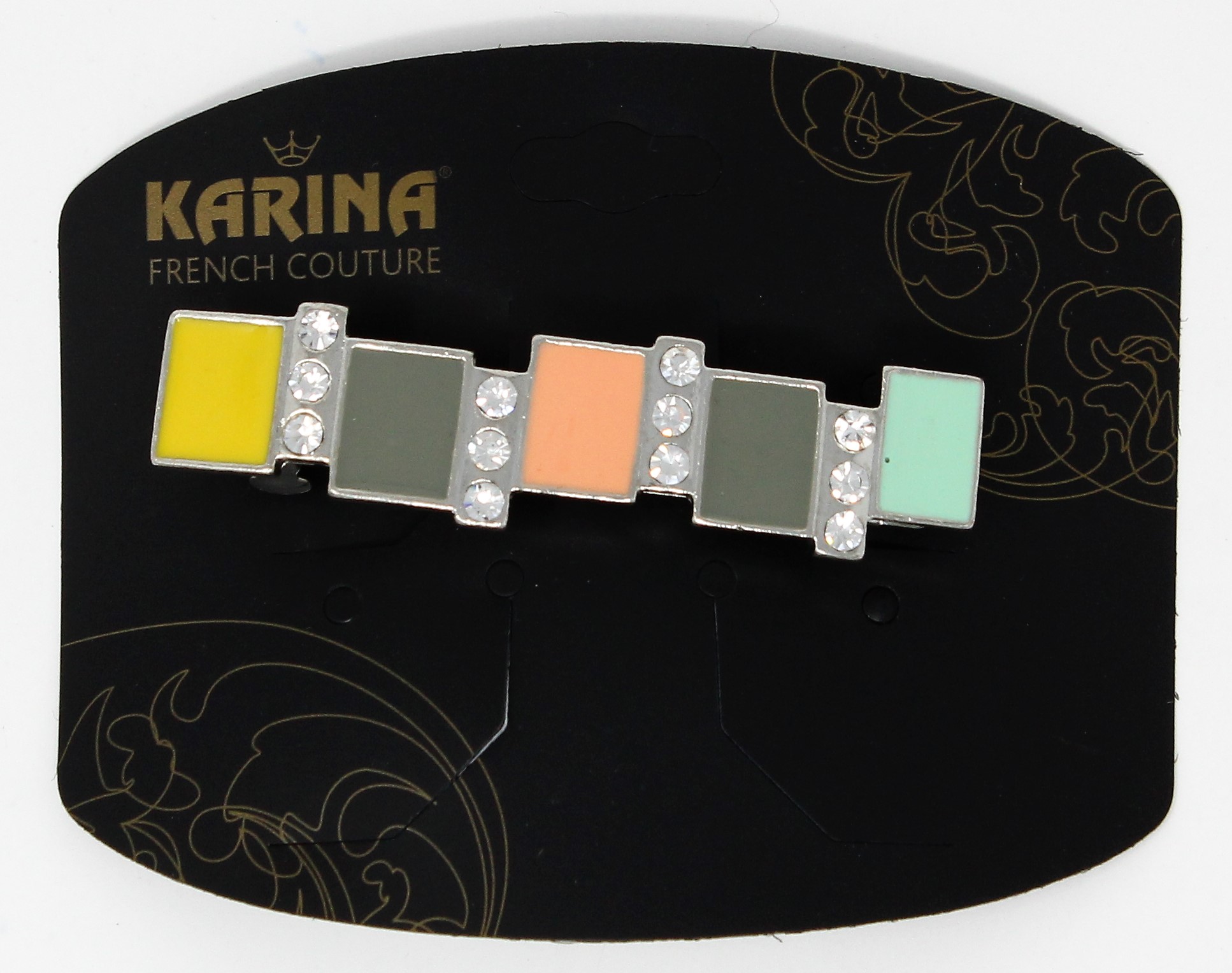 KARINA GREY, PINK AND YELLOW ENAMEL BARRETTE - Click Image to Close