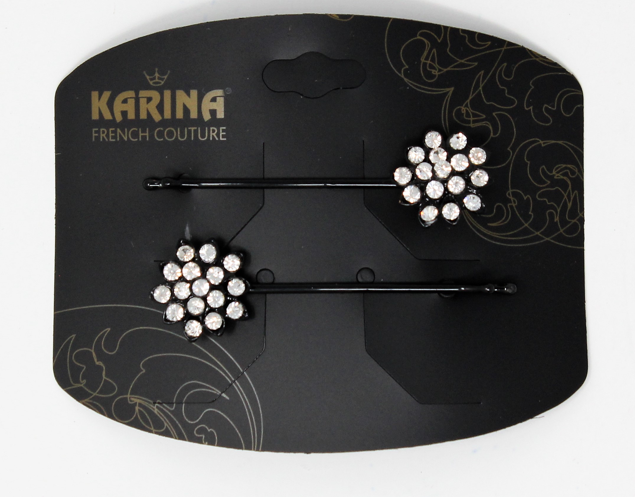 KARINA CRYSTAL FLOWER BLACK SLIDES