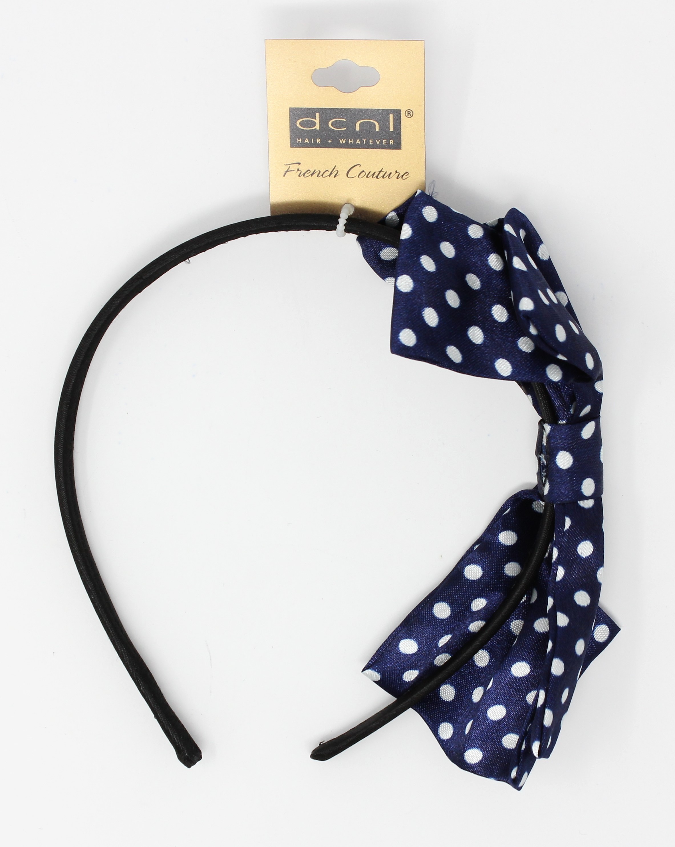 DCNL SATIN BLUE WHITE POLKA DOT PRINT BOW HEADBAND - Click Image to Close