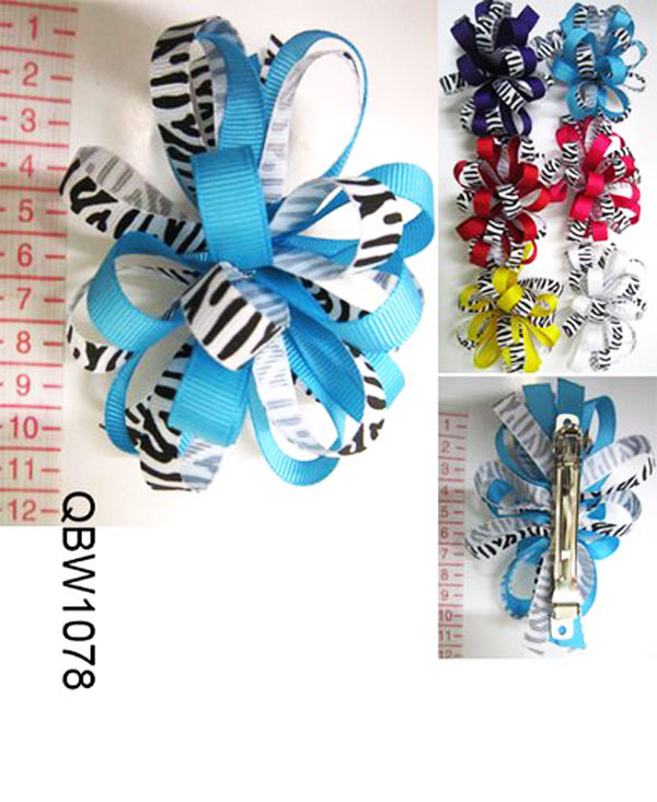 ♥ Go Green Zebra Print Voluminous Hair Bow, QBW1078,12P
