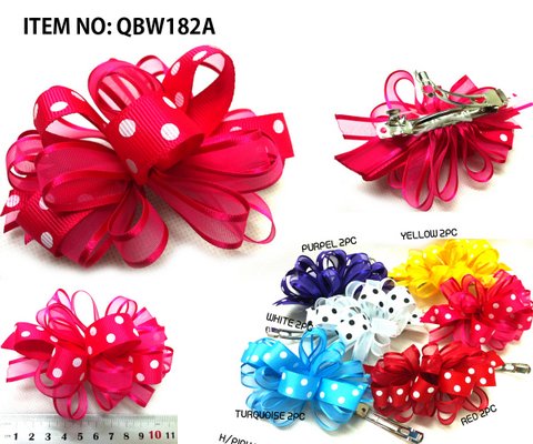 Grosgrain, Lace, Ribbon Hair Bow with Polka-dots