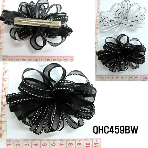 Ribbon and Lace Hair Bow with Clip - Click Image to Close