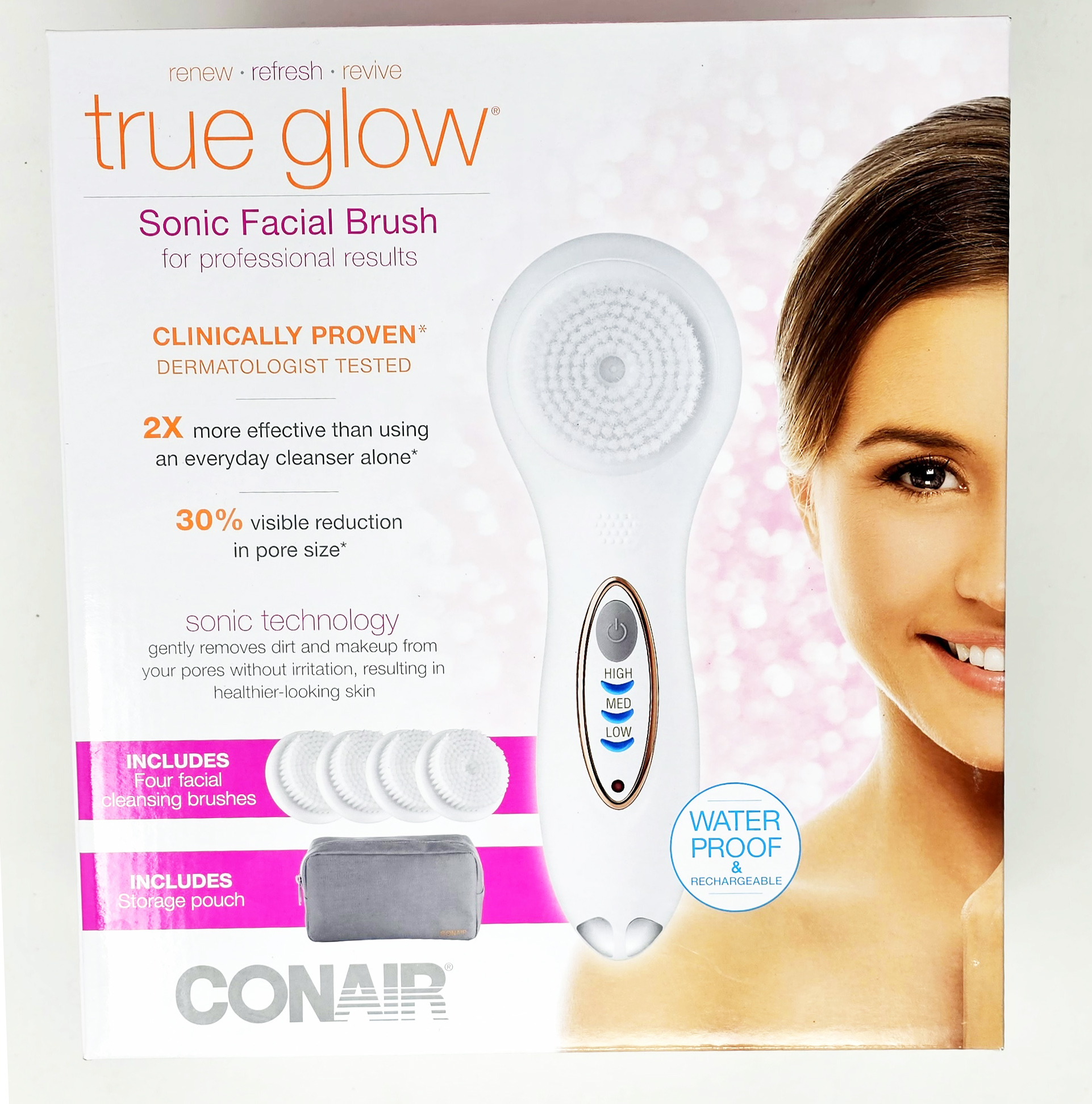 Conair True Glow Sonic Facial Brush with Four Facial Cleaning Brushes