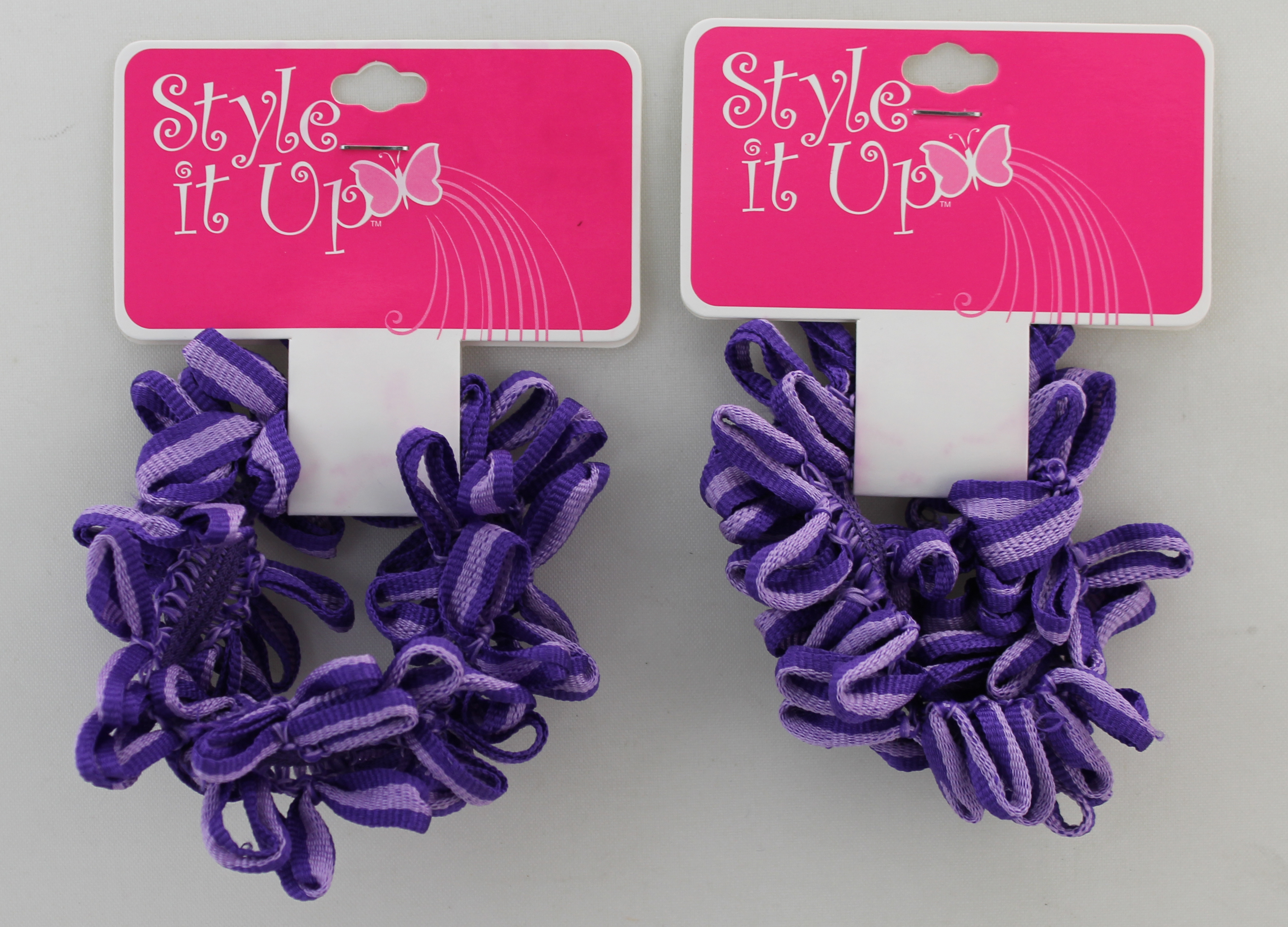 Sallys Purple Pom Pom Fabric Ponytail Scrunchie - Click Image to Close