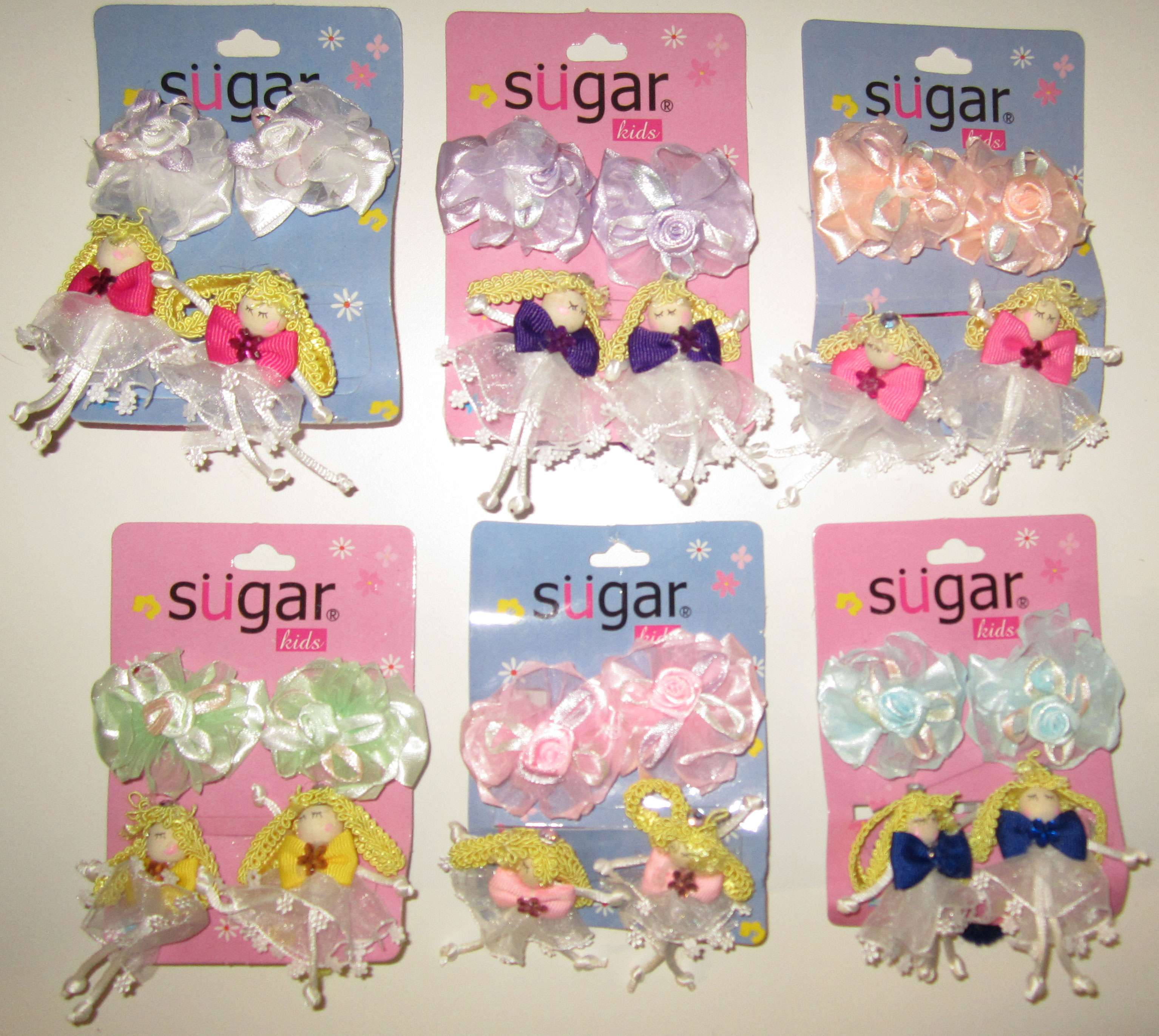 Kids Doll figurine Hair Tie & Fancy Rose Bow Barrette, 4 Count, 48 Pcs/Order