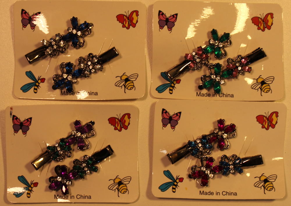 bd025 Dual Rhinestone Butterfly Alligator Clips - Click Image to Close