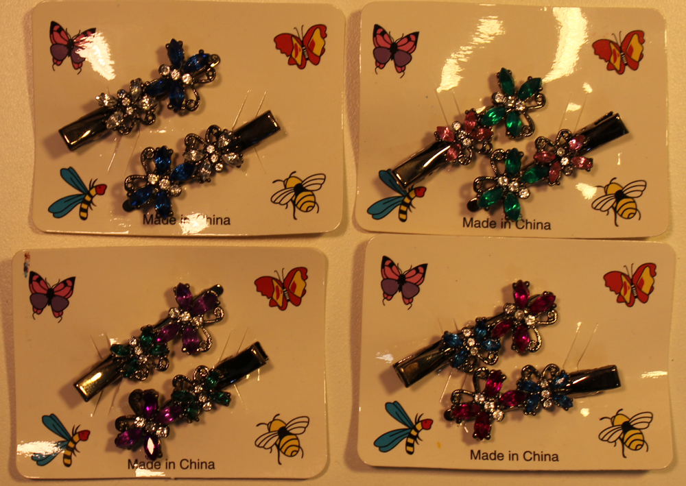 bd025 Dual Rhinestone Butterfly Alligator Clips