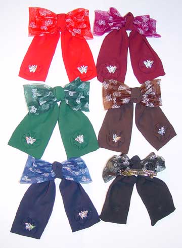 Beautiful Hair Bows w/Butterflies - 1 Dozen