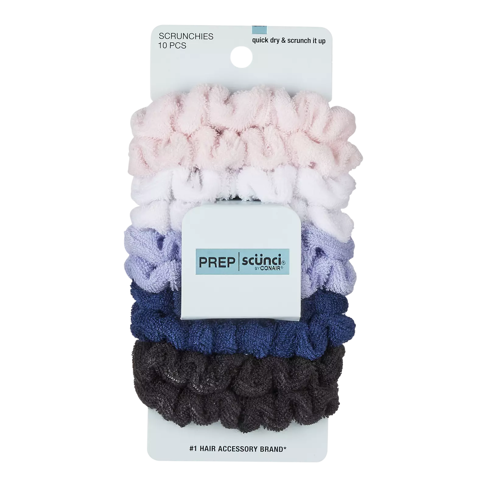 Scunci Prep Mini Terry Hair Scrunchies, Assorted Colors, 10-Pieces