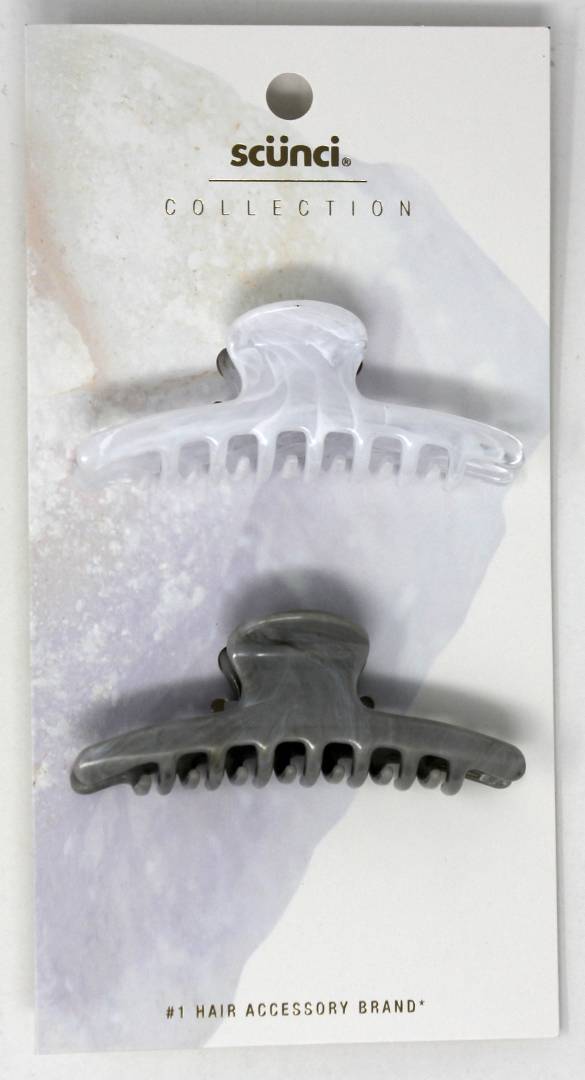 scunci Collection Jaw Clips - 2pk, Pearlized white and gray, Easy-open hinge with firm hold