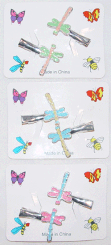 Glitter Dragon Fly alligator clips, WB030, $6.00 Per 2 Dozen, Gross