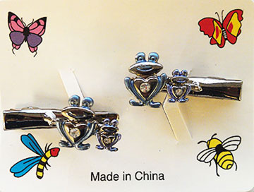 DOUBLE FROG WITH RHINESTONE IN BELLY SALON CLIP, 2 COUNT - Click Image to Close