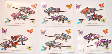 2 Butterfly Rhinestone Bobby Pins, WB039, 24 Pcs/Order