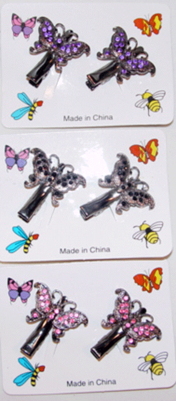 ♥Butterfly Alligator Clips w/Rhinestones, WB050 - Click Image to Close