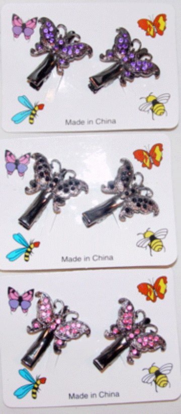 ♥Butterfly Alligator Clips w/Rhinestones, WB050